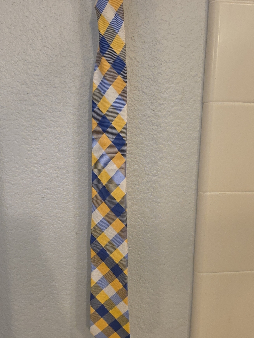 Merona Yellow, Navy & Light Blue Plaid Slim Tie